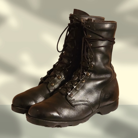 Men Vintage Leather Black Combat Boots Size 9W/Men Army Boots/ Men Military Boot - Picture 3 of 10